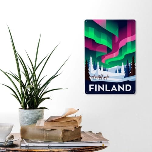 Finland Northern Lights Winter Travel Arctic Metal Tin Sign — view 6