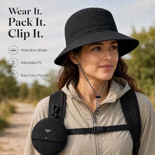 GEEKPC Lightweight Waterproof Bucket Sun Hat with Wide Brim for UPF50+ UV Protection - Packable Foldable Travel Hat with Adjustable Chin Strap for Men Women Outdoor Hiking Camping Fishing Black — view 4