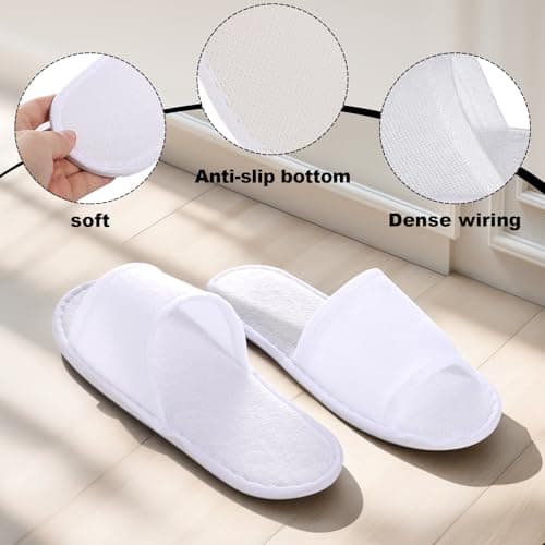 kuou Disposable Spa Slippers 12 Pairs Hotel Guest Slippers White Open Toes — view 5