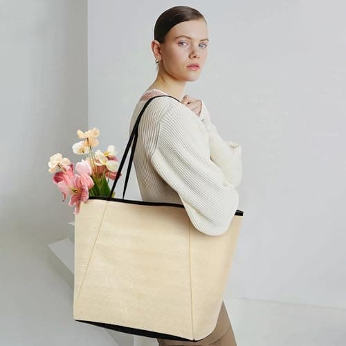 KALIDI Women Straw Tote Bag Summer Beach Woven Shoulder Handbag Extra Large — view 2