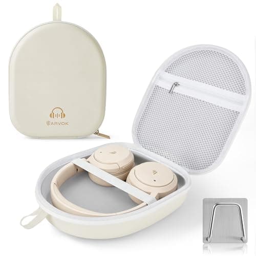 ARVOK Headphone Case Super-Slim PU Hard Shell for Sony/JBL/Bose/Soundcore Anker/BERIBES/KVIDIO/TOZO/JLab Over-Ear Headphones, Universal Travel Portable Bag with Adhesive Hook,Beige