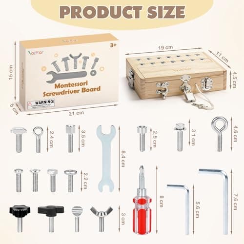 Vanplay Montessori Toys for 3 4 5 Year Olds, Montessori Screwdriver Board Set with Lock and Key - Kids Tool Set for Toddlers Travel, Fine Motor Skills Wooden Toys — view 6