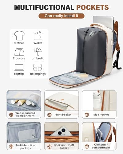 CADOLIM Vacuum Backpack Travel Bag With Pump,Large Travel Backpack for Women Men Ryanair 40x30x20 Underseat Hand Luggage Bag Carry On Cabin Size Flight Rucksack Fit 14/15.6 Inch Laptop Black — view 6