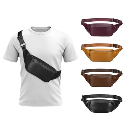 Leather Waist Bag Travel Bum Bag for Men,Casual Chest Fanny Pack