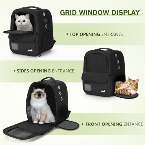 Pecute Cat Backpack, Breathable Pet Carrier With Scientific Zoning, Black — view 6
