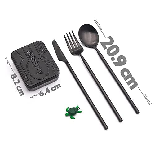 Outlery | Portable Camping Cutlery | Reusable Stainless Steel Travel Cutlery Set with Case | Pocket Sized, Durable and Easy to Clean (Black), Cutlery Set for 4 — view 3