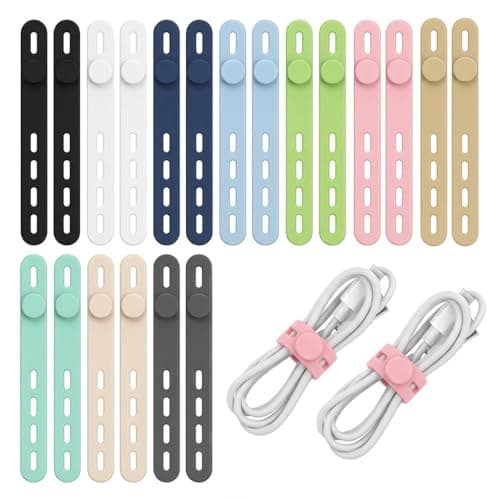 LUCTHY 20 Pcs Silicone Cable Ties, Reusable Data Cable Organiser for Cords