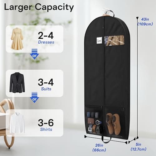 Suit bags for Travel, Dress Bag, Garment Bags for Hanging Clothes, Clothes Covers Protector Bags for Shirts, Coats, Dresses, Cosplay (Black, 2 Pack 43 Inches) — view 2