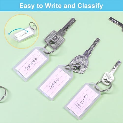 Coideal White Plastic Key Tags with Labels - 60 Pack Tough Key Chain Tag ID Identifiers with Clear Label Window and Strong Split Ring for Luggage — view 2