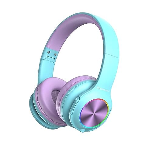 PowerLocus Kids Headphones, Bluetooth Headphones Over Ear for Kids, LED Lights, 74/85/94dB Safe Volume Limit Headphone, Micro SD/TF, Foldable with Hi-Fi Stereo, Built-in Mic for School/Tablet/Travel