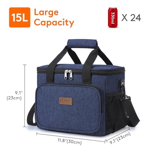Lifewit Lunch Bag 15L 24 Can Insulated Lunch Box Soft Cooler Cooling Tote for Adult Men Women, Dark Blue — view 3