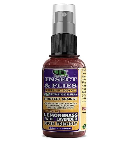 DD Teck Insect Repellent with Lemongrass & Lavender Essential Oil Repellent Against Chiggers (Red Bugs), Fleas, Cutworms, Mosquitos, Moths, Spiders and Ticks for Body Oil Deet Free (10ml Spray)