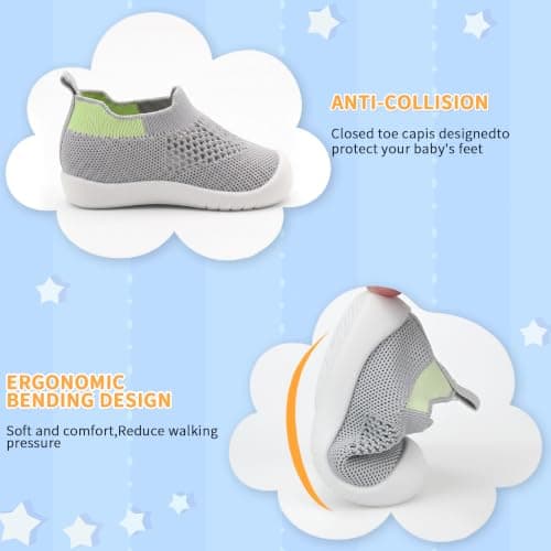 Wareet Baby First Walking Shoes Boys Girls Non-Slip Shoes Mesh Breathable Lightweight Trainers Toddler Prewalkers Soft Rubber Casual Sneakers for Indoor Outdoor Grey — view 5