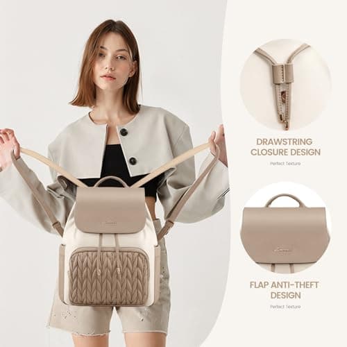LOVEVOOK Womens Backpack 14 Inch Small Fashion Rucksack Bag for Ladies Lightweight Handbag School Bags for Girls Anti-theft Mini Cute Daypack for Uni Work Travel, Khaki Beige — view 2