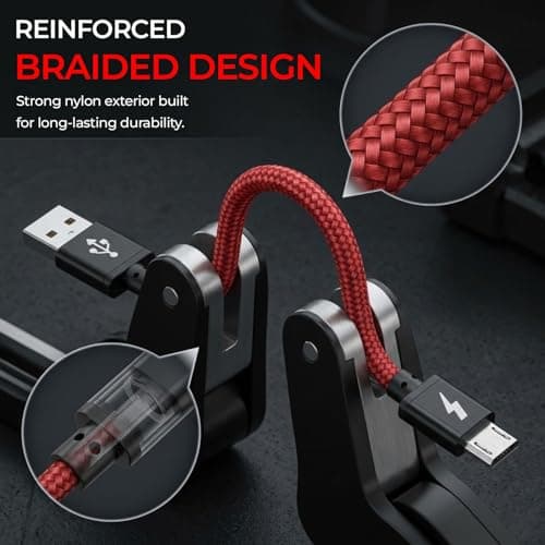 iSOUL Micro USB Cable, Red 10cm Android Charger Cable 2.4A Nylon Braided Fast Charging Cables for PS4, Samsung Galaxy S7 S6 S5 J7 J5 J6 J3, Note, LG, Nexus, Nokia, Xbox, HTC,Sony, Kindle Fire — view 3