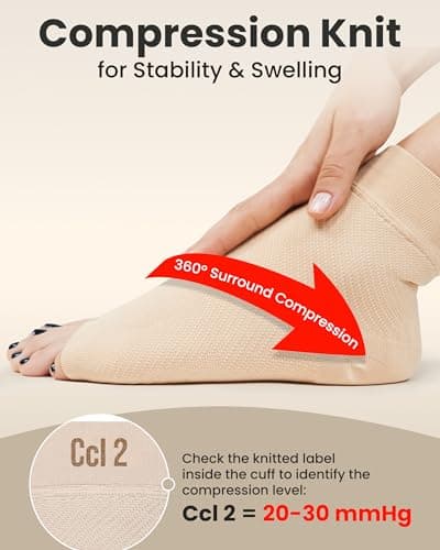 KEMFORD Ankle Support Compression Sleeve – Plantar Fasciitis & Achilles Tendonitis Relief Stockings for Foot Pain & Swelling – 1 Pair, Beige, L — view 4