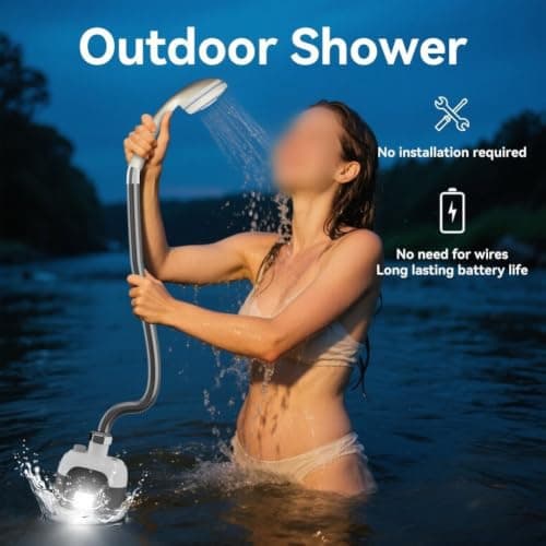 TONIXY Portable Camping Shower With Integrated Light Rechargeable Electric Pump Waterproof Outdoor Bathing Set For Hiking And Festivals Black Color Compact Design — view 3