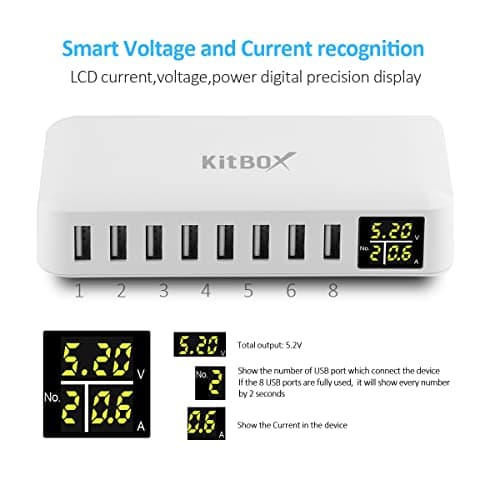 Kitbox Phone Charger Hub 40W 8-port USB Charging Station Multi USB Plug Charger Tower 5V Power Adapter for iPhone 16 m15 14 13 12 11 Samsung and Multiple Devices — view 3