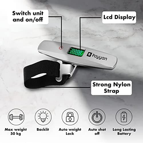 Rayyan Luggage Scale Digital Portable Suitcase Scale Hanging Scales Luggage Weighing Scale With Backlight And Tare Function 110/50Kg Capacity (Red) — view 4