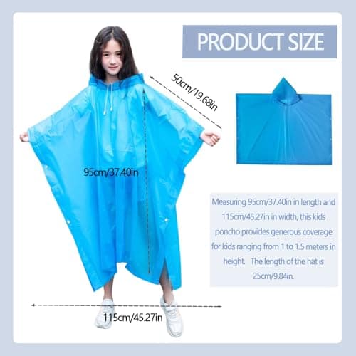 FveVqe Kids Poncho Waterproof, Rain Poncho Kids, Travel Raincoat, Lightweight Design, Adjustable Hood, Fits Backpacks, Ideal for Outdoor Activities, Rainy Days, and Water Adventures — view 2