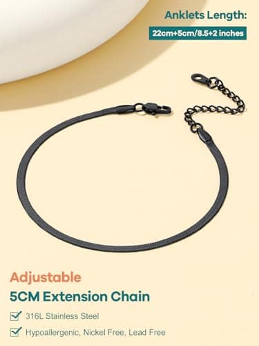 Supcare Stainless Steel Ankle Bracelets, 3MM Flat Snake Chain Anklet Summer Jewellery, Sexy Foot Chains for Party Holiday Travel — view 5
