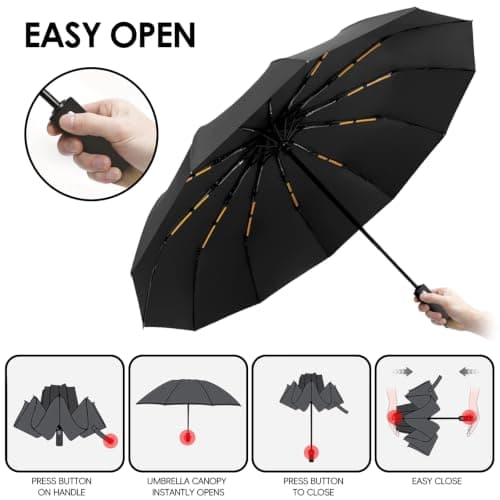 Umbrella Windproof Strong , Large Black Compact Umbrella for Men and Women — view 6