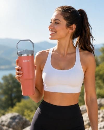 ZANVO Travel Mug Coffee Cup 30oz Insulated Tumbler with Straw(Orange) — view 2