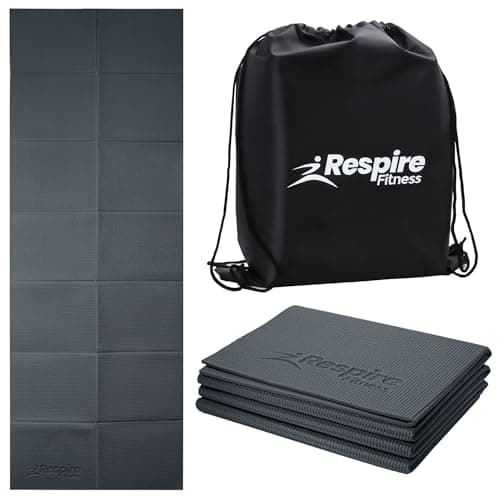 Respire Fitness Lightweight Foldable Yoga Mat for Travel - Non-Slip Portable Gym Mat for Women & Men. Soft, Supportive 3-Layers. Essential for Fitness, Training, Pilates, Exercise, Workout (Grey)