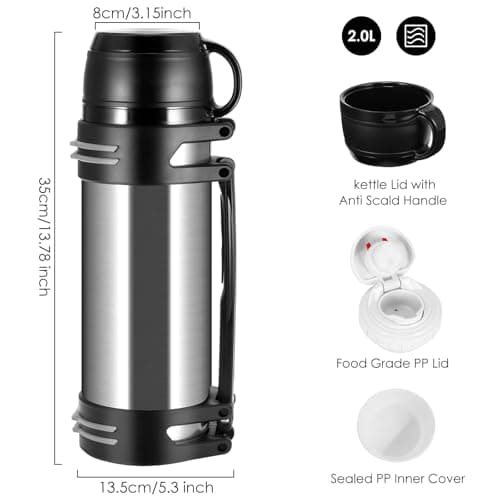 Hangrow 2.0 L Vacuum Insulated Bottle Stainless Steel for Hot Drinks — view 5