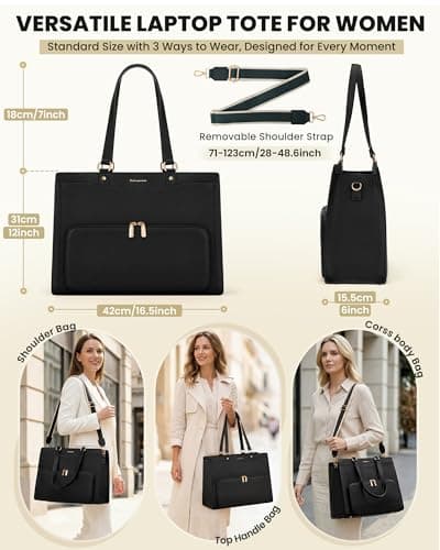 RAINSMORE Teacher Bag 15.6 Inch Laptop Bag with Lunch Compartment PU Leather Laptop Tote Bags for Women Professional Work Bag for College Office Black — view 4