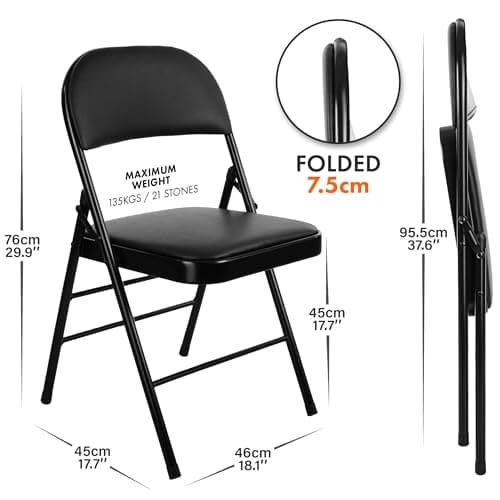Nyxi Folding Chairs with Padded Paris Faux Leather Seats, Metal Frame, Foldable Chair Home Office Dinning, Multi-Purpose Indoor & Outdoor (Black Leather PVC, 1 X Chair) — view 2