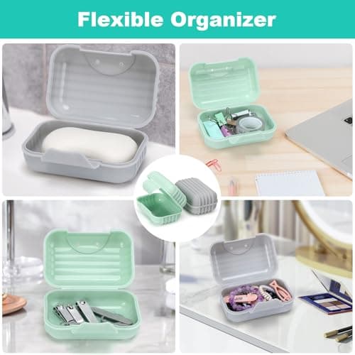 Alyvisun 2Pcs Travel Soap Dishes for Shower Travel Outdoor, Green + Grey — view 6