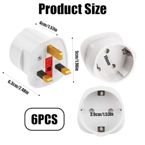Europe to Uk Plug Adaptor 6 Pack Plug Travel Adapter 2 Pin to 3 Pin — view 2