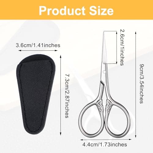 Small Scissors, Small Travel Scissors with Case, Stainless Steel Mini Scissor with Textured Handle, Multi-Purpose Vintage Beauty Grooming Kit for Facial Hair, Eyebrows, PU Leather Case — view 2