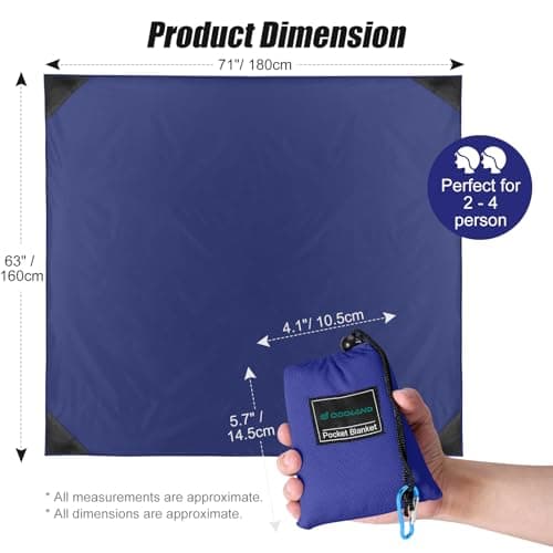 Odoland Hiking Blanket 180 x 160 cm Pocket Blanket Waterproof Heatproof Sandproof Thin Ground Sheet - Lightweight Foldable Beach Mat for Outdoor Camping, Travel, Hiking, Picnic for 2-4 People — view 4