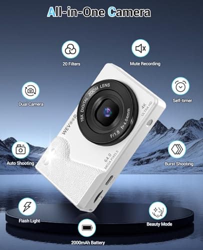 Digital Camera 4K 64MP Autofocus Compact 32GB White — view 5