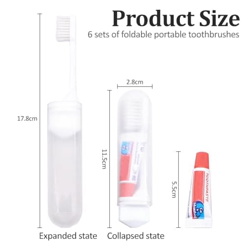 Travel Toothbrush Set of 6 - Foldable Toothbrushes - Portable Toothbrush Set with Toothpaste - Orthodontic Toothbrushes - Compact Toothbrush Set with Mini Toothpaste - Travel Size — view 2