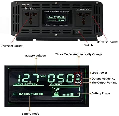 10000W Pure Sine High Power Inverter, DC 24V /48V To 220V AC Power Supply Voltage Converter With LCD Display And AC Outlets, For Home RV Camping Van Life Off Grid,48V10000W — view 3