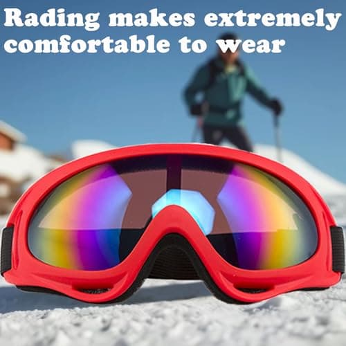 QHNTXQD Ski Goggles Snowboard Goggles for Men Women Kids Winter Snow Windproof Sports Sunglasses Motorcycle ATV Glasses for Youth Adult Teens, UV Protection Foam Anti-Scratch Dustproof (Red) — view 4