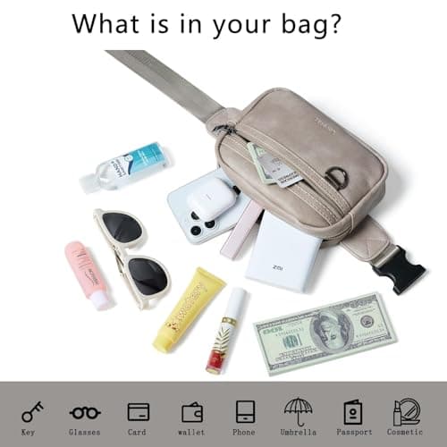 Leresas 2L Bumbag Fanny Packs for Women Men Cross Body Belt Bag Vegan Leather Fashion Waist Pack Waist Bag Travel Hiking Running, Light Grey, 8 inches x 2.75 inches x 5 inches, Trendy Fanny Pack — view 6