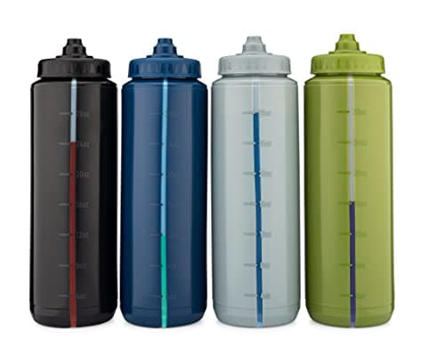 Hydra Cup 4 PACK - 32oz Squeeze Water Bottles, Monochromatic Color Scheme Set, Use as Shaker Cups with Barbell Blender Wire Whisk, Sport & Bike Hydration, Printed Measurement Lines, Squirt, Dark — view 2