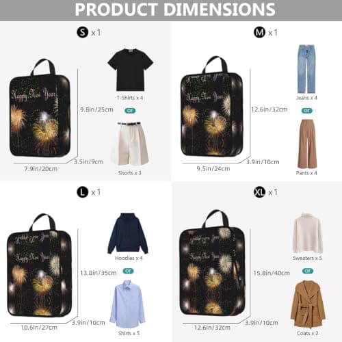 Happy New Year Print Compression Packing Cubes 4-Piece Set With Multi- Compartment Travel Bag, Waterproof Suitcase Organiser Bags — view 3