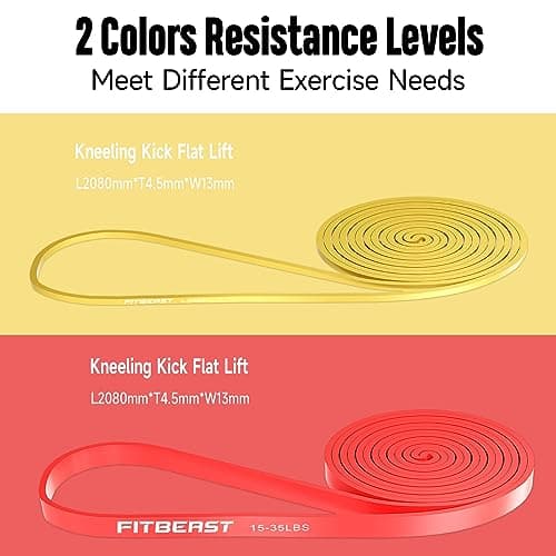 FitBeast Pull Up Bands Set, 2 Different Levels Resistance Band Pull Up for Calisthenics, Bodyweight Training, Muscle Toning, Yoga, Stretch Mobility, Pull Up Assistance Bands (Yellow Red 5-35 LBS) — view 2