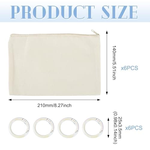 Bestewelry 6 pcs Canvas Travel Cosmetic Bags Blank Canvas Makeup Bags Blank Fabric Pencil Cases with Rings for Students School Storage Women Travel Makeup Organizer, White — view 3