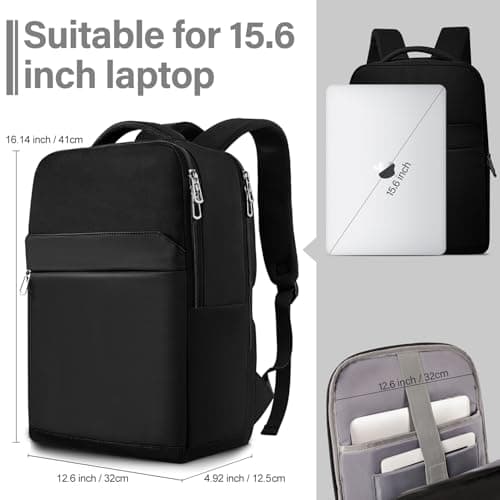 SONAMBULO Laptop Backpack for Men, 15.6 Inch Waterproof Rucksack with USB Charging Port, Durable Business Computer Bag for Work, Travel, College and School - Black — view 4