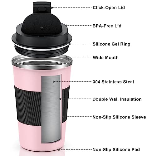 CS COSDDI Travel Mugs, Insulated Coffee Cup with Leakproof Lid - Reusable Coffee Cups Travel - Car Coffee Cup - Stainless Steel Coffee Mug for Hot and Cold Water and Tea, 380ml — view 4
