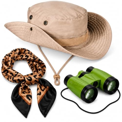3PCS Explorer Costume, Hat and Scarf Set with Binoculars.Costume Party, Outdoor Adventure, Cos, Music Festival, Travel Photography