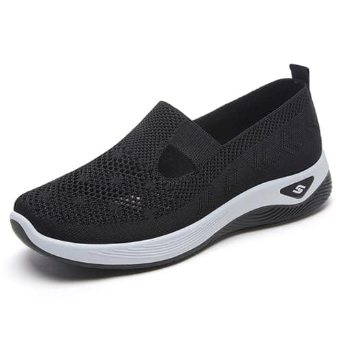 Orthopedic Shoes for Women Slip On Shoes Women Lightweight Breathable Walking Trainers (Black, Adult, Women, 4.5, Numeric, UK Footwear Size System, Medium)