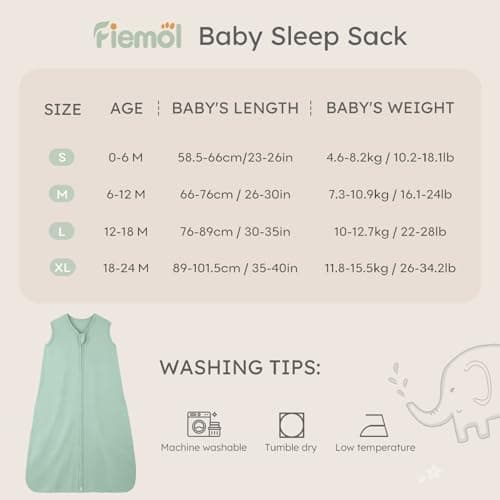 FIEMOL Baby Sleeping Bag 0-6 Months 0.5 Tog Baby Wearable Blankets Cotton, 3 Pack Summer Breathable Sleep Sack for Newborn Infant 58-66cm Apricot — view 4