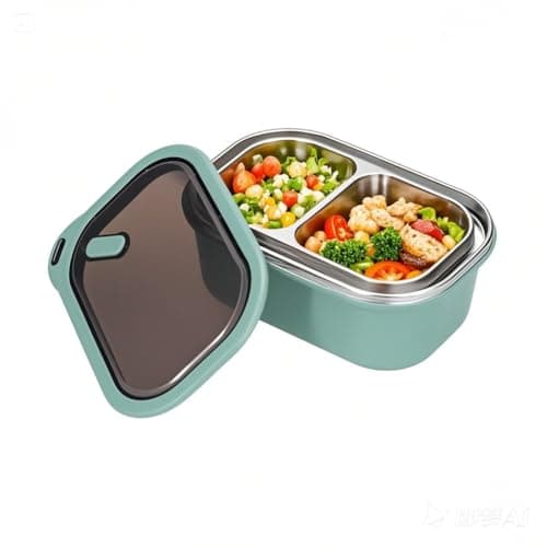 Tiiyee 1.2L Stainless Steel Double Layer Bento Box, Leakproof w Spoon Green — view 3